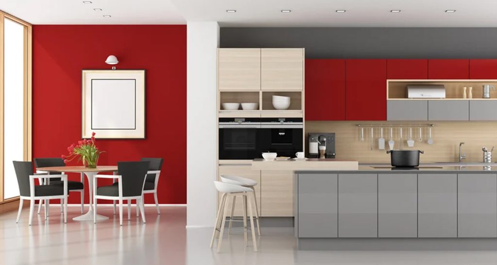 Red, Grey and Cream Colour Combination - kitchen design ideas