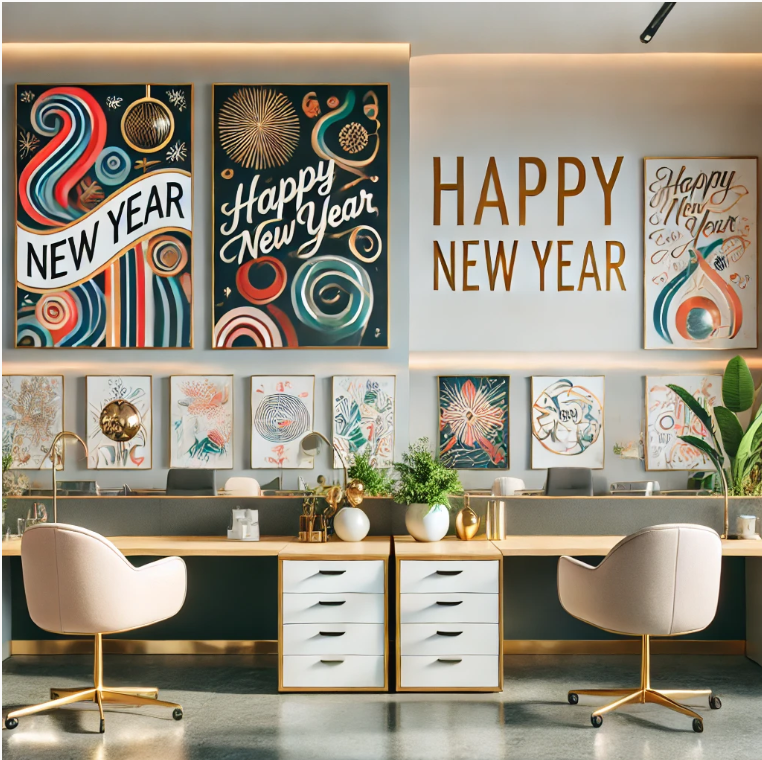 Decorate the Walls with Festive Art​ for office new year decoration