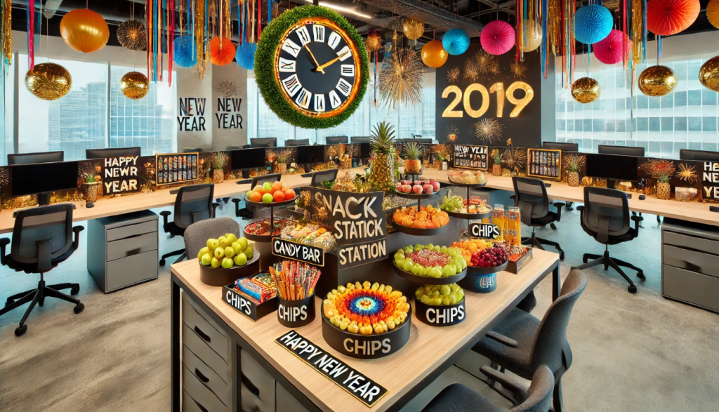 Snack Stations with a Twist​​ Office Decoration for New Year